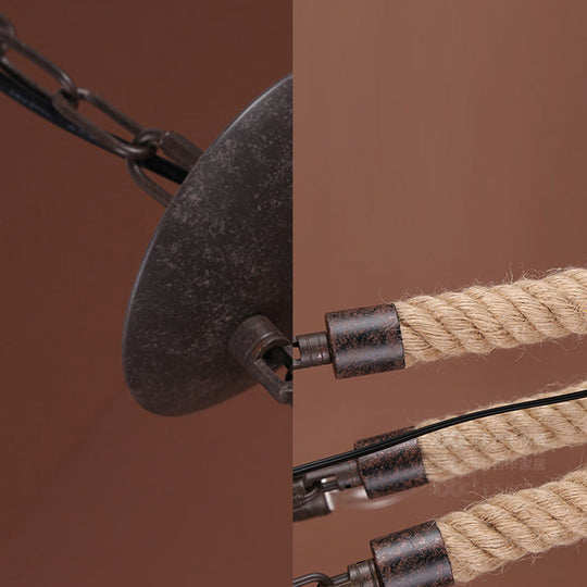Industrial Metal Hanging Lamp: Roped Ring Bar 3/6 Lights Rust Chandelier With Billiard Ball