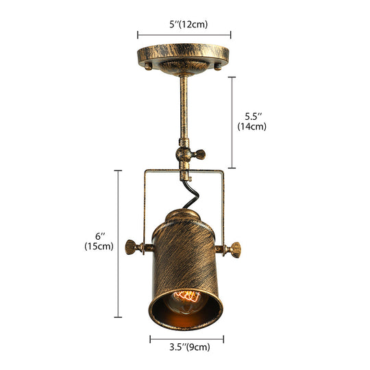 Vintage Style Bronze/Gold Finish Semi Flush Mount Ceiling Light With Cylindrical Shade Ideal For