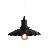 Vintage Industrial Hanging Lamp Black Scalloped Metal Indoor Ceiling Light Fixture 1-Bulb