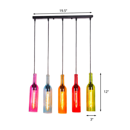 Industrial 3/5-Head Glass Wine Bottle Hanging Light For Restaurants - Black Pendant Lamp With