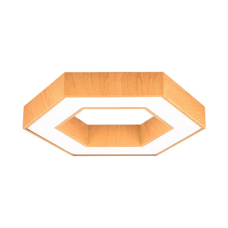 Modern Hexagon Wooden Led Flush Mount Ceiling Light In Beige - 16/23.5 Wide