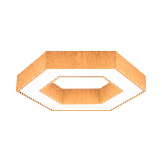 Modern Hexagon Wooden Led Flush Mount Ceiling Light In Beige - 16/23.5 Wide