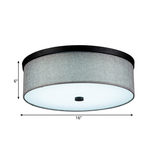 Modern Grey Drum Ceiling Mounted Led Flush Mount Lamp 16/19.5 Dia