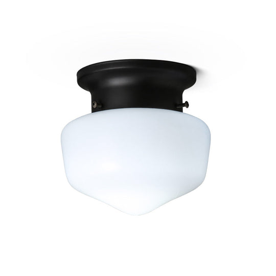 Modern Schoolhouse - White Glass Flush Mount Ceiling Light Fixture Black Finish