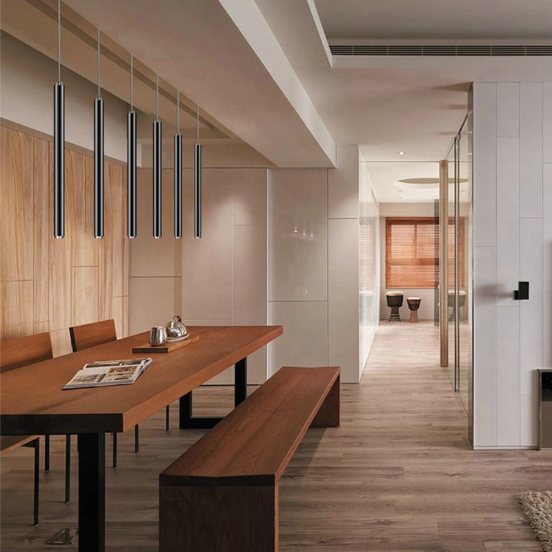 Modern Slim Metal Pendant Light In Black/Gold With Warm/White Led - 12’/19.5’/23.5’ Height