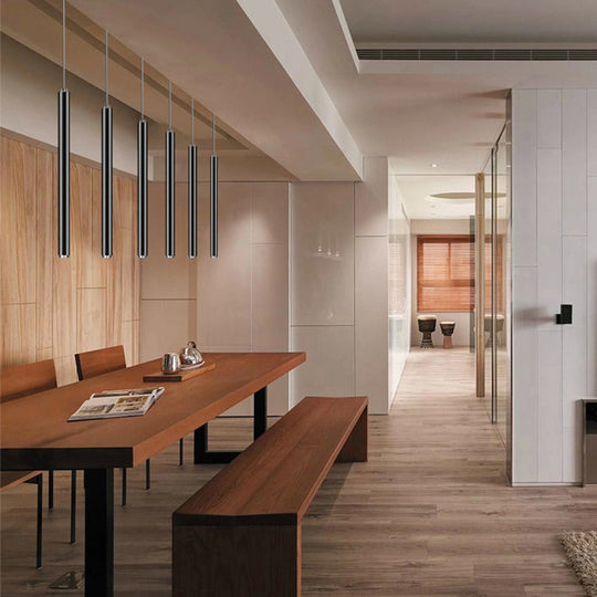 Modern Slim Metal Pendant Light In Black/Gold With Warm/White Led - 12’/19.5’/23.5’ Height