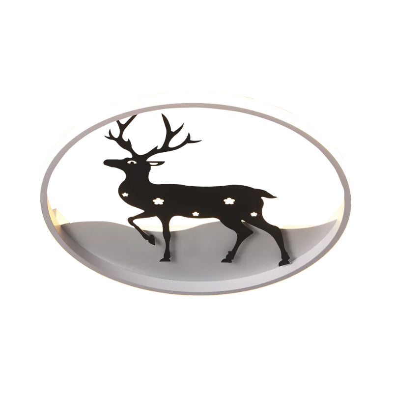 Cartoon Deer Led Ceiling Light Fixture Black Acrylic Flush Mount Lighting – Warm/White