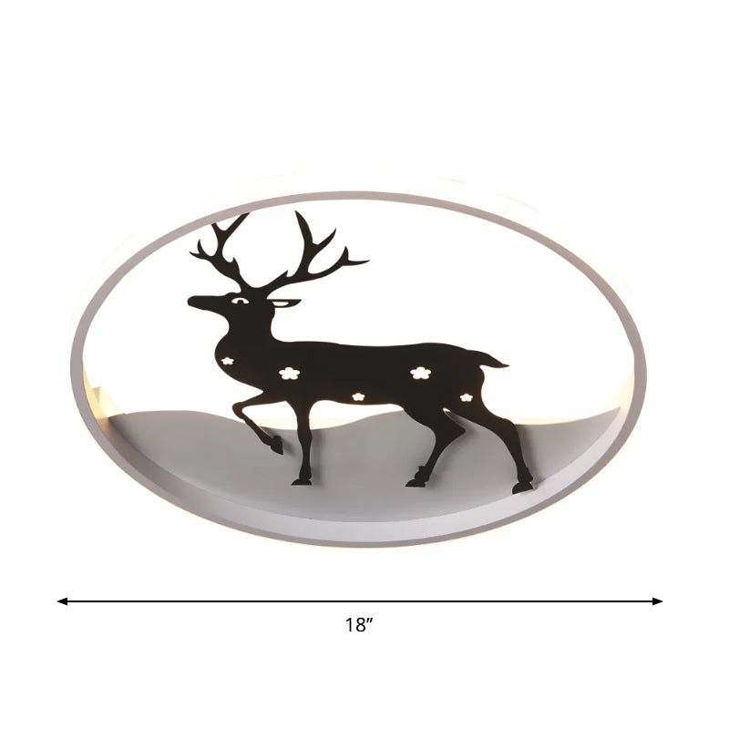 Cartoon Deer Led Ceiling Light Fixture Black Acrylic Flush Mount Lighting – Warm/White