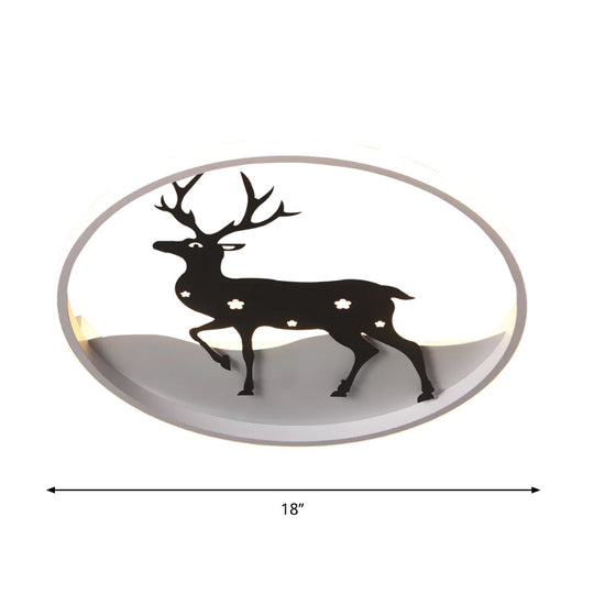 Cartoon Deer Led Ceiling Light Fixture Black Acrylic Flush Mount Lighting – Warm/White