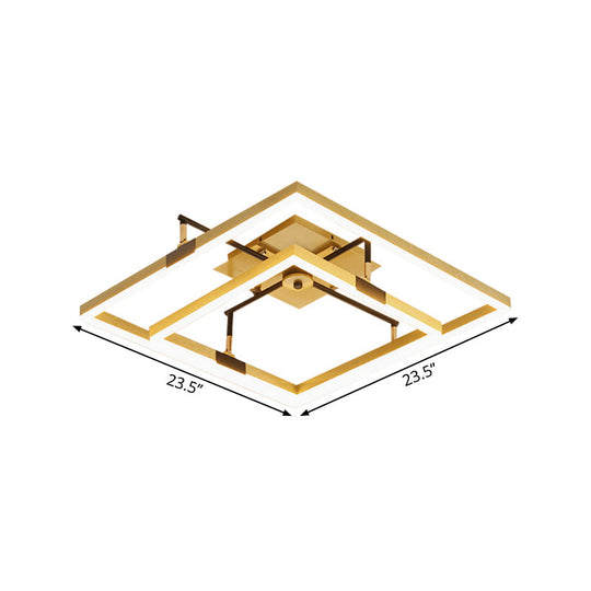 Modernist Led Metallic Flush Mount Lamp: Gold 2 - Square Semi Light In Warm/White - 19.5’/23.5’