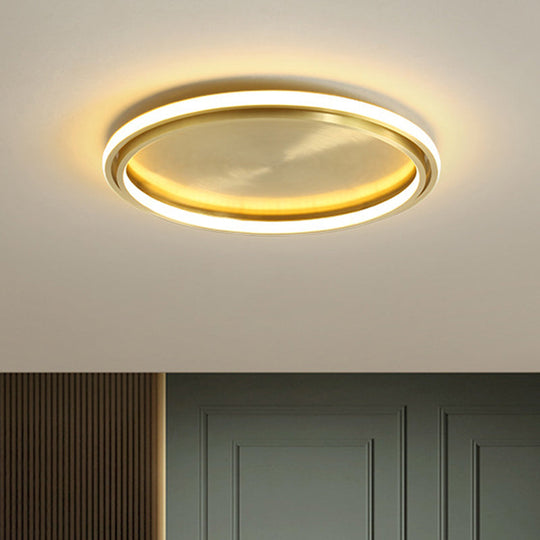 Modern Led Circle Flush Mount Ceiling Light In Gold - 16’/19.5’ Wide For Bedroom / 16’