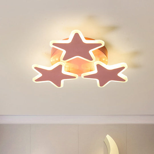 Cartoon Pink Led Star Ceiling Light Fixture - Acrylic Flushmount For Bedroom Lighting