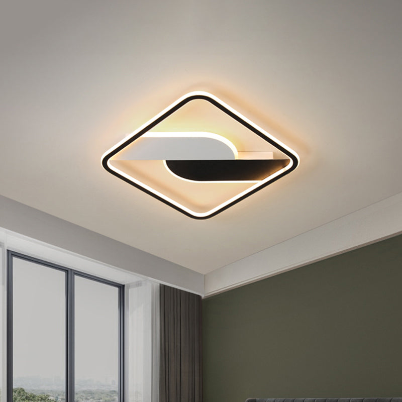 Modern Black Led Geometric Metal Ceiling Light Fixture For Living Room 16/35.5 Wide Flush Mount