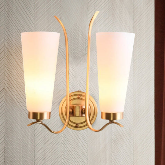 Elongated Opal Glass Wall Sconce With Brass Finish For Rustic Guest Room - 1/2-Light Fixture 2 /