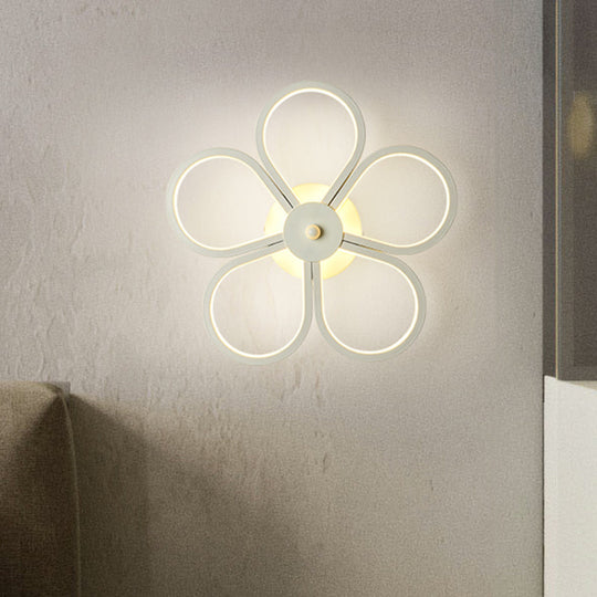 Floral Led Acrylic Wall Sconce Light Fixture White Cartoon Lighting For Bedroom
