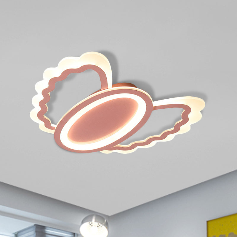 Pink Acrylic Kids Led Flush Mount Lamp: Oval Shell Light Fixture For Girls Room