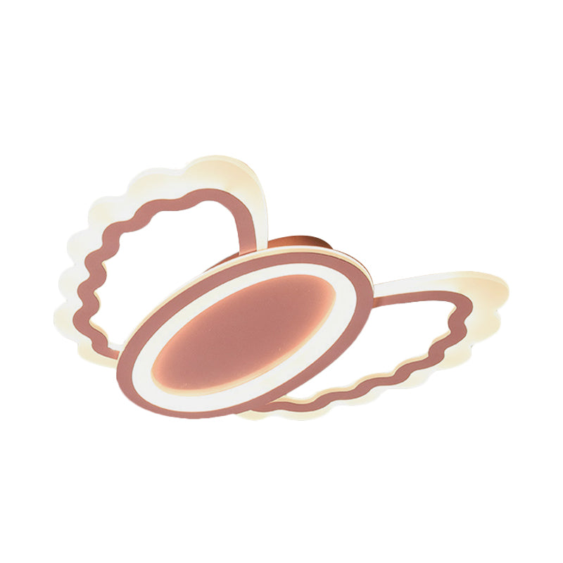 Pink Acrylic Kids’ Led Flush Mount Lamp: Oval Shell Light Fixture For Girls Room