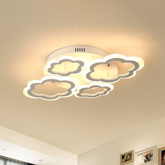 Cartoon Flush Mount Lighting: Cloud Living Room Light Fixture With Acrylic Panels White 4/8 Lights