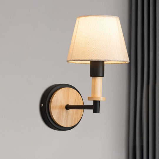 Nordic Conical Fabric Wall Mount Light With Right Angled Arm - 1-Bulb Black/White Lamp White/Beige