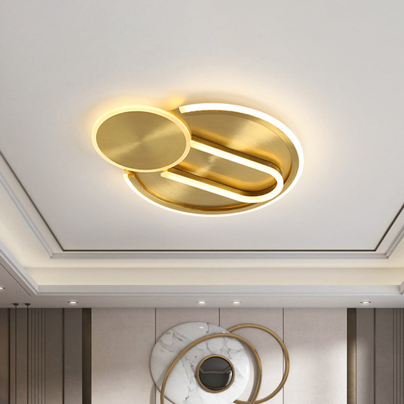 Modern Gold Geometric Flush Mount Led Ceiling Light Fixture In 3 Colors/White For Bedroom