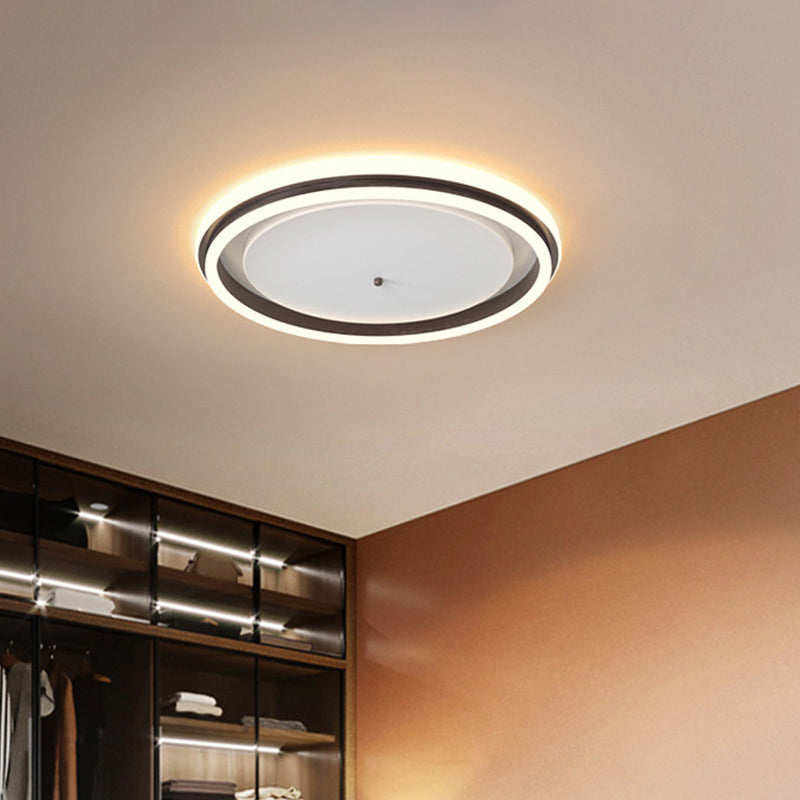 Metal Round Flush Ceiling Light - Simple Gold/Coffee Led Mount Lamp 16.5’/20.5’ Width