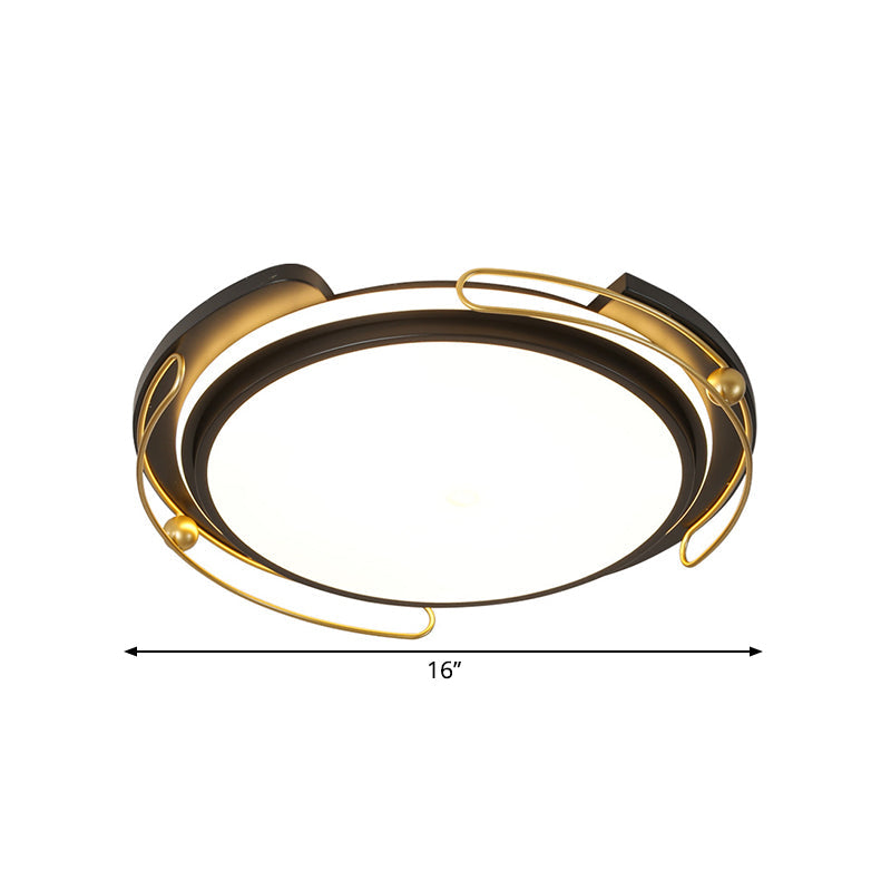 Modern Black Led Flush Mount Ceiling Light With Acrylic Shade - 16’/19.5’ Wide