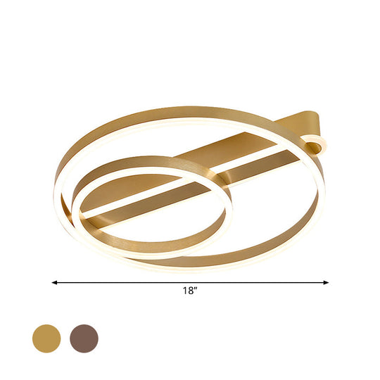 Modern Metal Gold/Coffee Flush Mount Light - 18’/21.5’ W 2 - Hoop Led Ceiling Lamp Parlor Warm/White