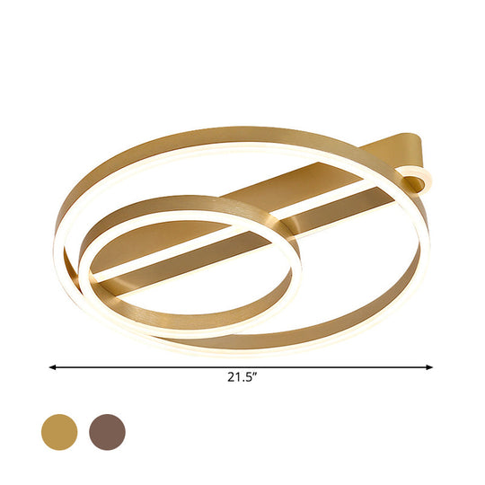 Modern Metal Gold/Coffee Flush Mount Light - 18’/21.5’ W 2 - Hoop Led Ceiling Lamp Parlor Warm/White