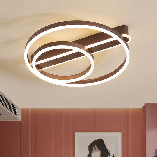 Modern Metal Gold/Coffee Flush Mount Light - 18’/21.5’ W 2 - Hoop Led Ceiling Lamp Parlor