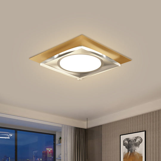 Modern Black/Gold Led Ceiling Light For Hallway - Metallic Geometric Flush Mount With Warm/White