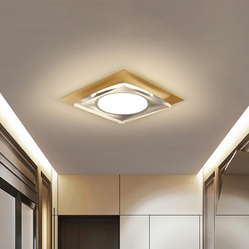 Modern Black/Gold Led Ceiling Light For Hallway - Metallic Geometric Flush Mount With Warm/White