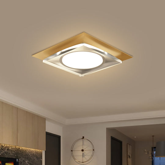 Modern Black/Gold Led Ceiling Light For Hallway - Metallic Geometric Flush Mount With Warm/White