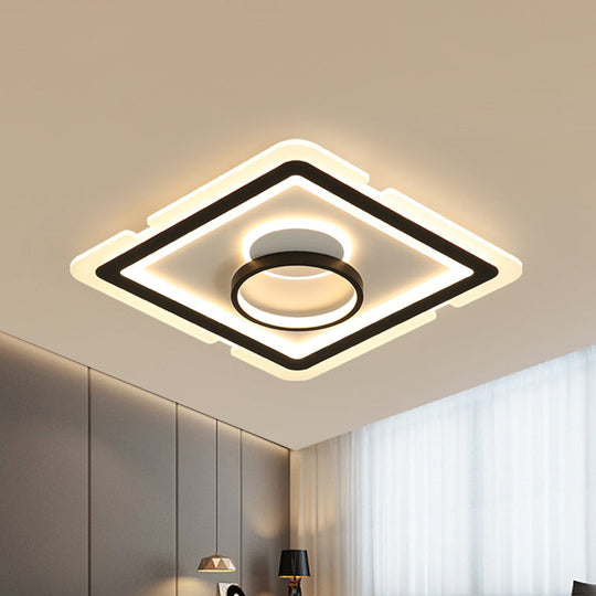 Sleek Black Square Flush Led Ceiling Light Fixture Ideal For Dining Room 16/19.5 Wide / 16