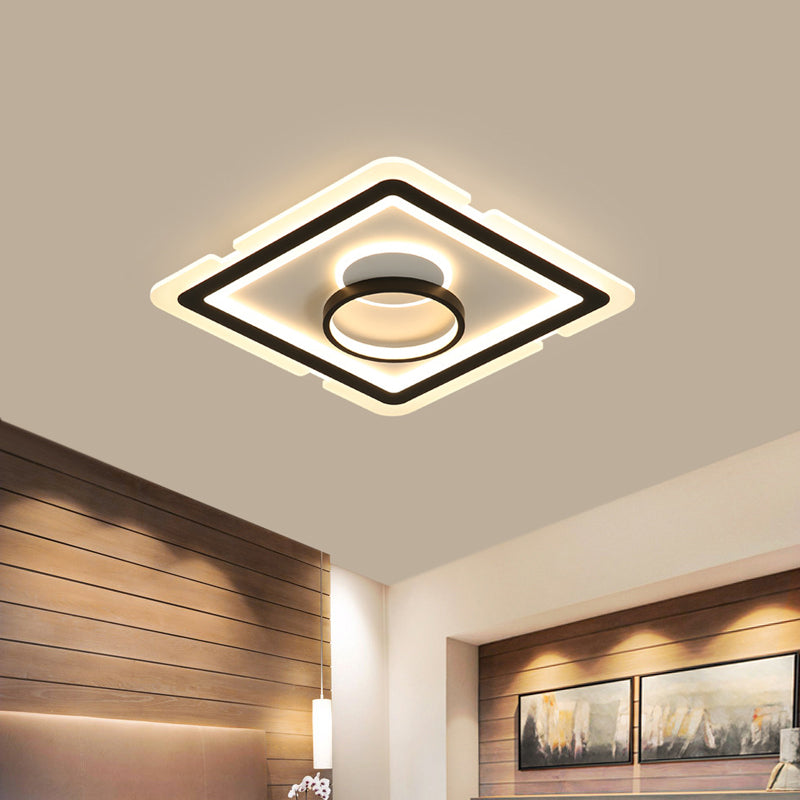 Sleek Black Square Flush Led Ceiling Light Fixture Ideal For Dining Room 16/19.5 Wide