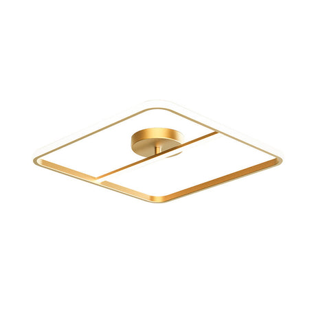 Sleek Square Flush Mount Lamp Metallic Gold Led Ceiling Light In Warm/White Glow