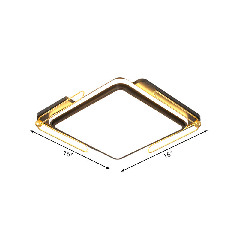 Modern Black Led Ceiling Light With Square Acrylic Shade - Flush Mount Lamp (16’/19.5’ Wide)