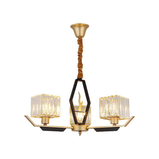 Simplicity Gold Chandelier Ceiling Light With Crystal Prisms Shade - 3/6/8 Heads