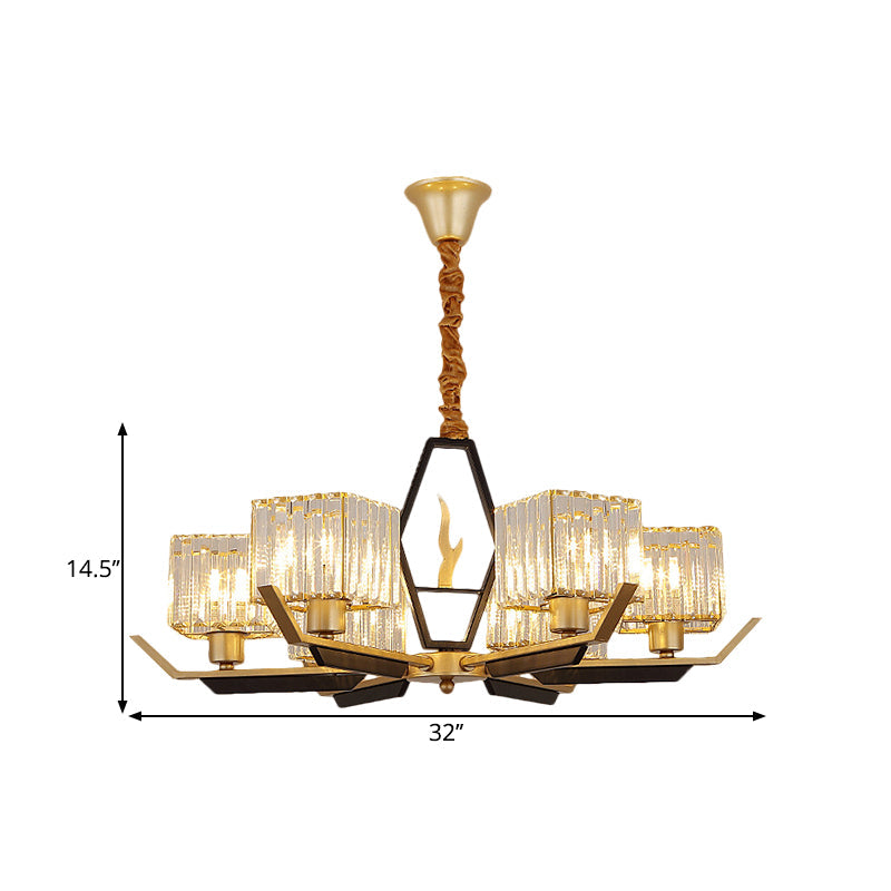 Gold Chandelier Ceiling Light With Crystal Prisms - Available In 3 6 Or 8 Heads