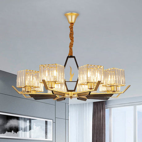 Gold Chandelier Ceiling Light With Crystal Prisms - Available In 3 6 Or 8 Heads