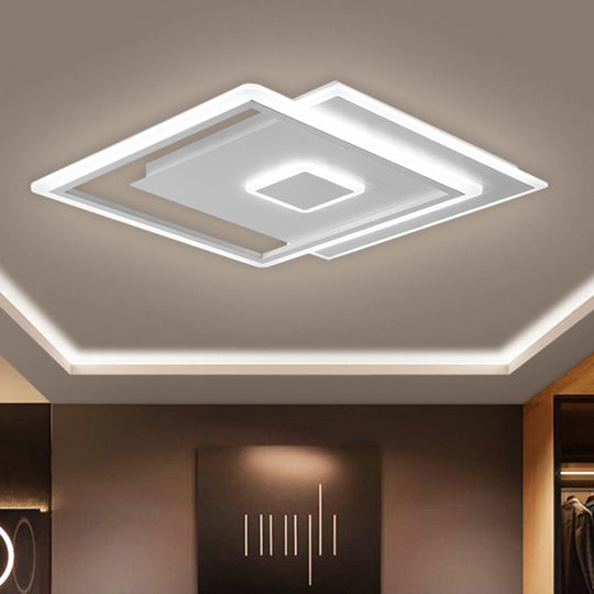 Nordic Square Ceiling Lamp In Black/White Clear Glass Led Bedroom Light Fixture 16.5’/20.5’