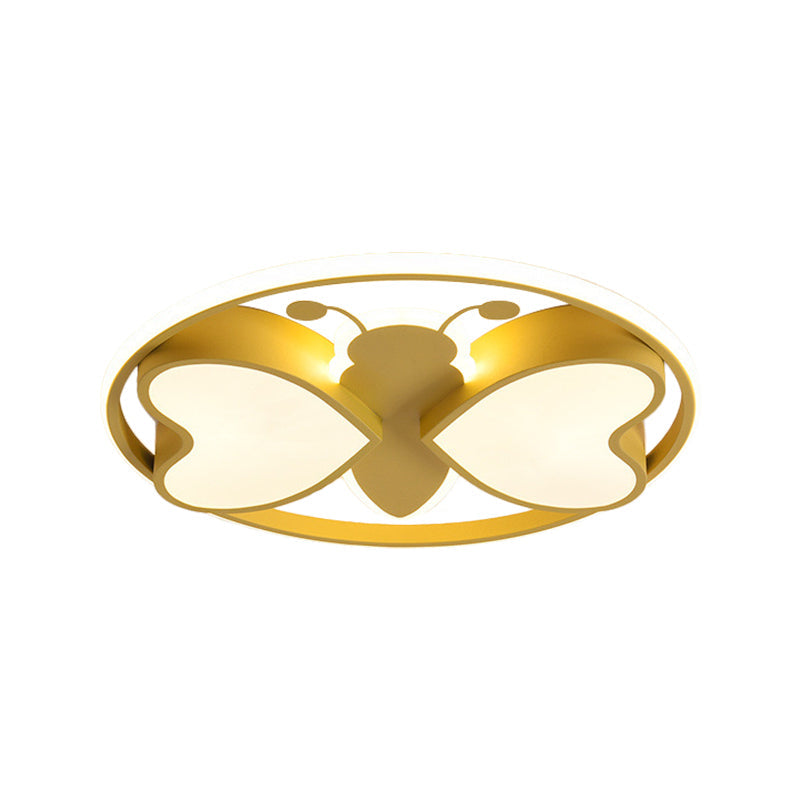 Modern Led Flush Mount Ceiling Light Fixture With Pink/Blue/Gold Bee Figure Design