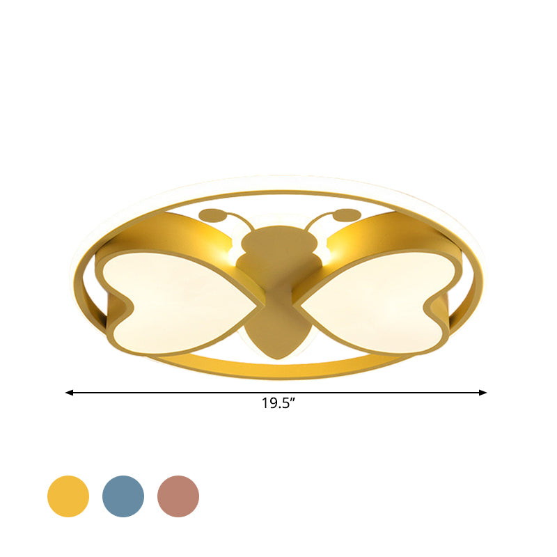 Modern Led Flush Mount Ceiling Light Fixture With Pink/Blue/Gold Bee Figure Design