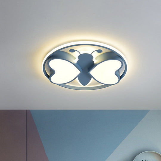Modern Led Flush Mount Ceiling Light Fixture With Pink/Blue/Gold Bee Figure Design