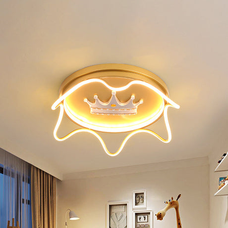 Contemporary Round Led Flush Mount Ceiling Lamp For Nursery Room In Pink/Gold