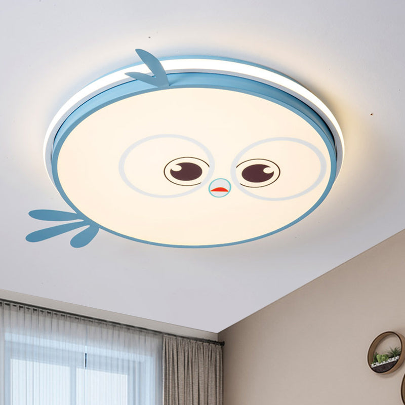 Modern Led Flush Ceiling Light For Kid’s Room With Colorful Chick Face Design Blue