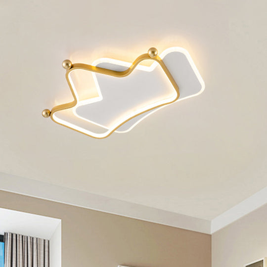 Contemporary Led Gold Flush Mount Ceiling Light With Overlapped Crown And Metallic Finish