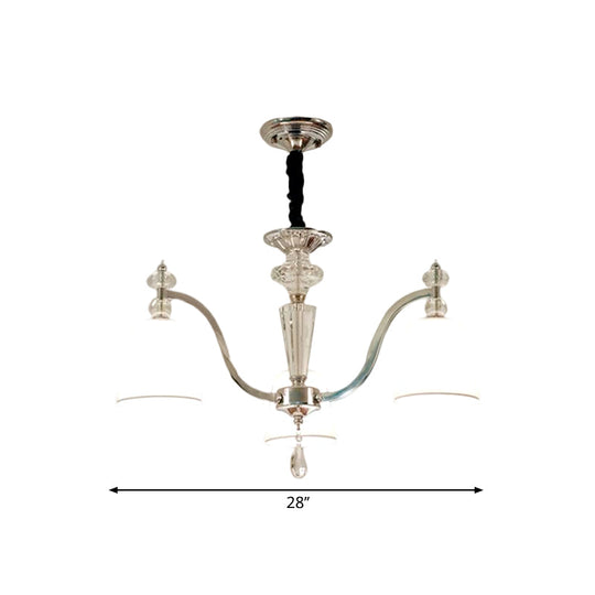 Modern Fabric Chandelier Light Fixture With Crystal Drop - Conic Design Chrome Suspension 3/6 Heads