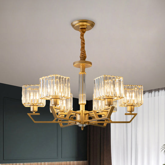 Minimalist Gold Chandelier With Clear Crystal Prisms - 3/6-Light Suspension Fixture