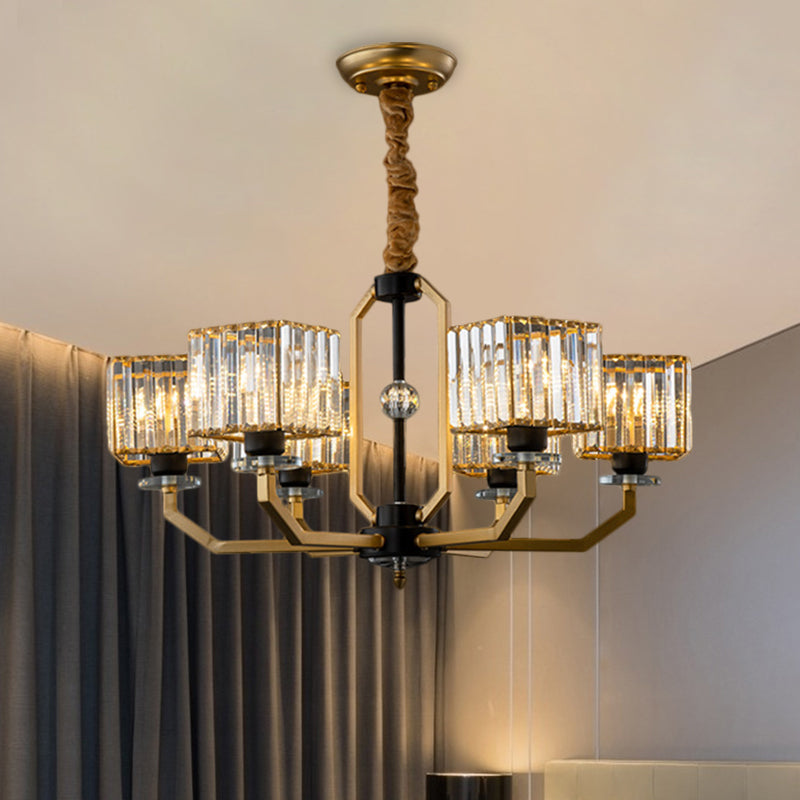 Minimalist Crystal Prism Cube Chandelier With Brass Curved Arm And 3/6/8 Bulbs 6 /