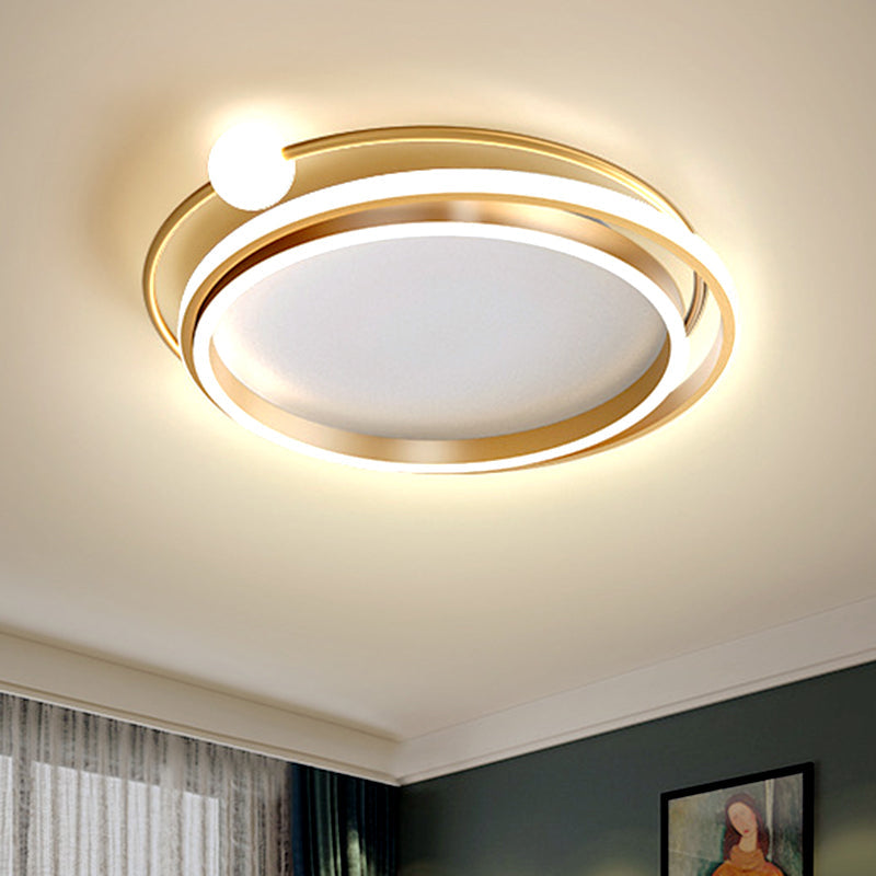 Modern Gold Led Flush Mount Ceiling Light - Metallic Overlap Circle Design 20.5’/24.5’ Wide